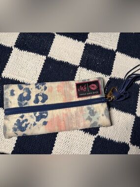 Makeup Junkie Bags Floral Canvas Cosmetic Pouch in Blue and Pink